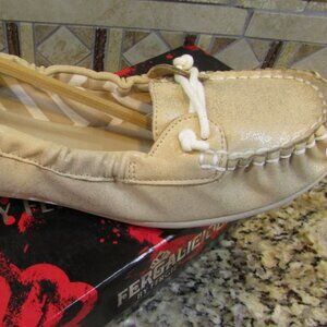 NEW FERGIE GOLD MOCCASIN SHOES SLIP ON SHOES